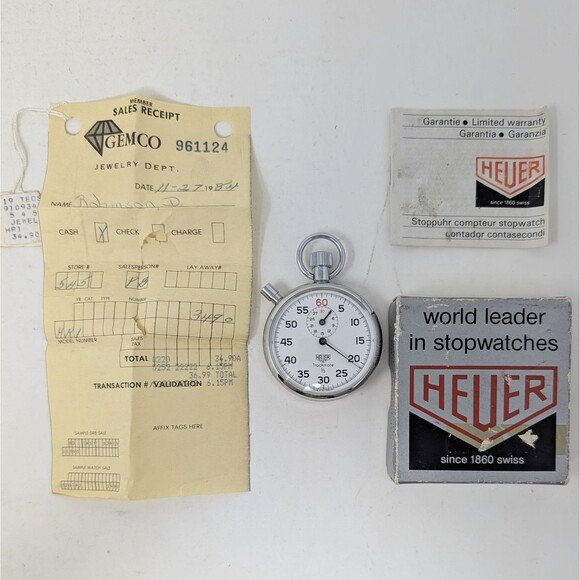 Vintage Tag Heuer Trackmate Stopwatch 1/5 Ref 592 With Box Receipt 1980s Tested - Picture 1 of 12